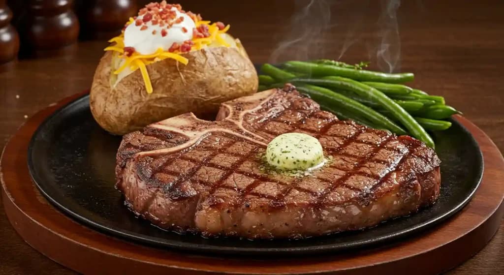 Texas Roadhouse T-Bone and Porterhouse steak 18oz combines New York Strip and Tenderloin Filet